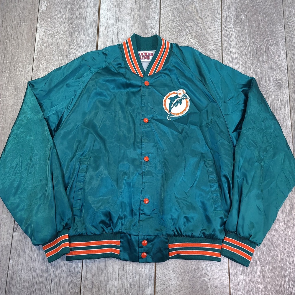 Locker Line Miami Dolphins Jacket Mens XL Teal 1993 Vintage Satin Bomber NFL